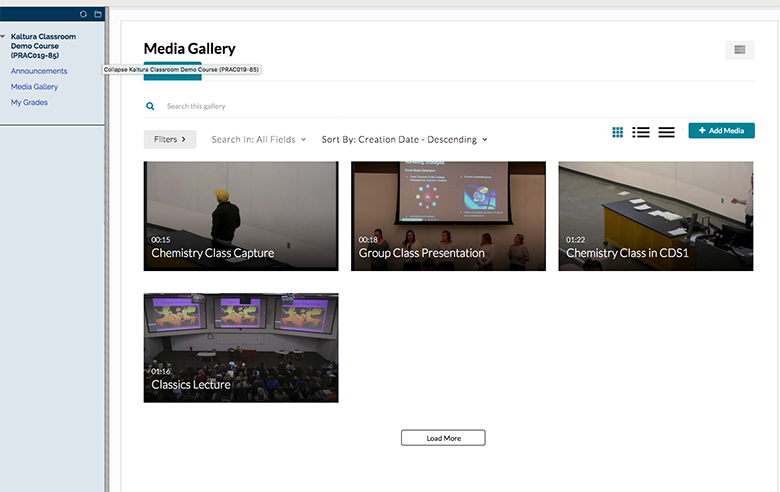 an example of of the Media Gallery page with thumbnails