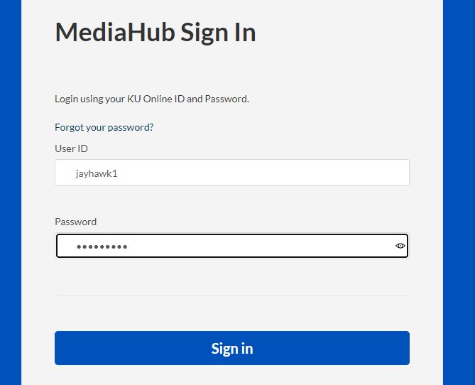 The MediaHub login screen