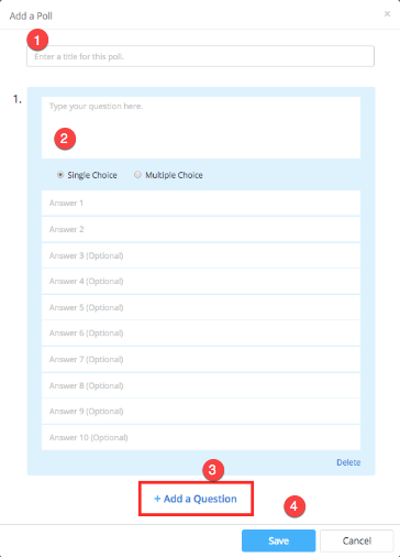 The process for adding questions and saving a poll